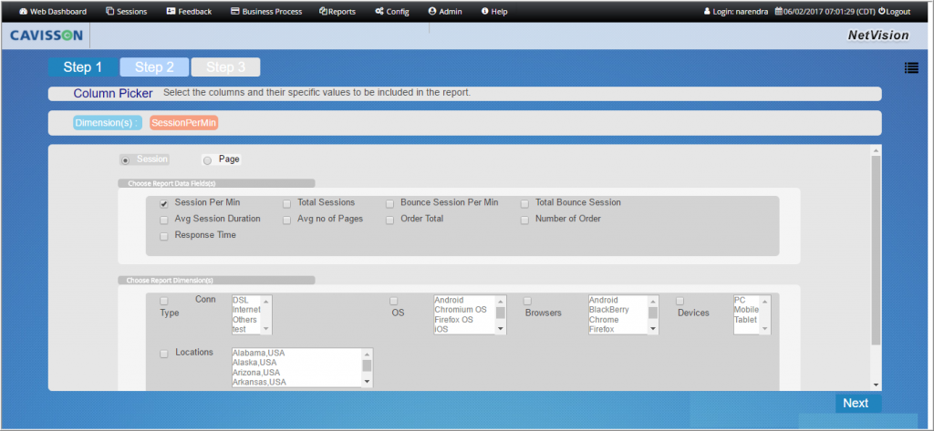 report builder step 1