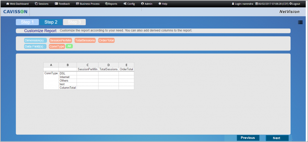 report builder step 2