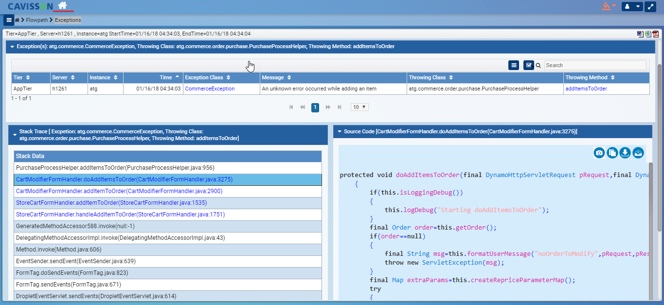 Deep diagnostics up to code / method level root cause analysis