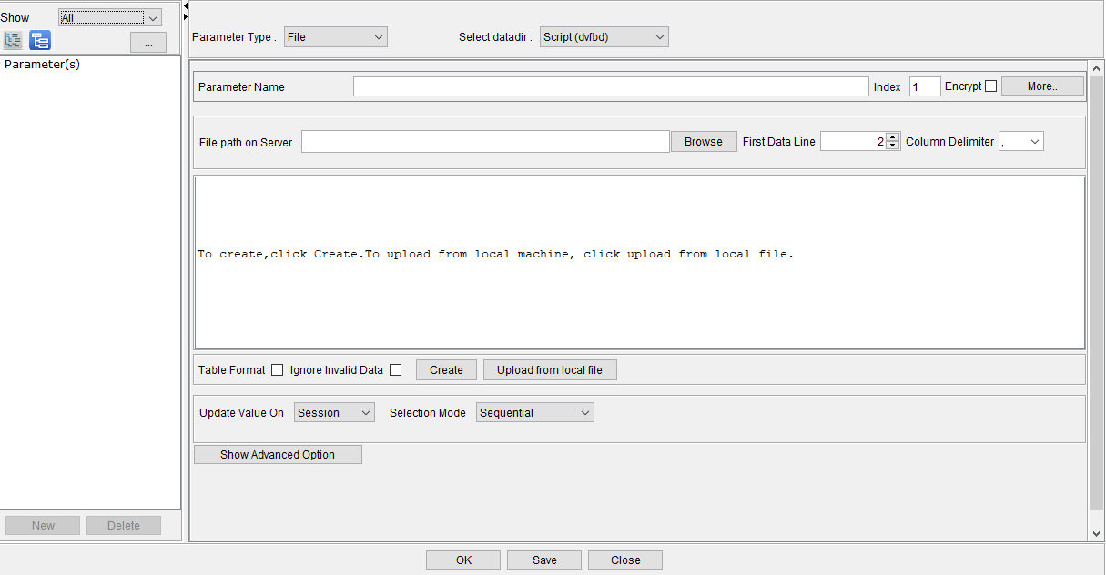 File Parameter Window