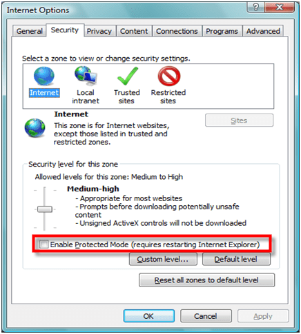 internet option security